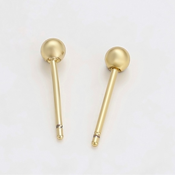 Stud Bead Ball 3mm Earrings 14k Gold Plated Luxury Jewelry - Picture 5 of 9